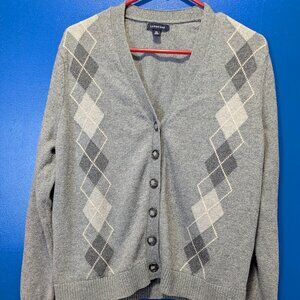 Classic Chunky/Eclectic G-Pa Land's End XL (16-20) Gray Argyle Cardigan